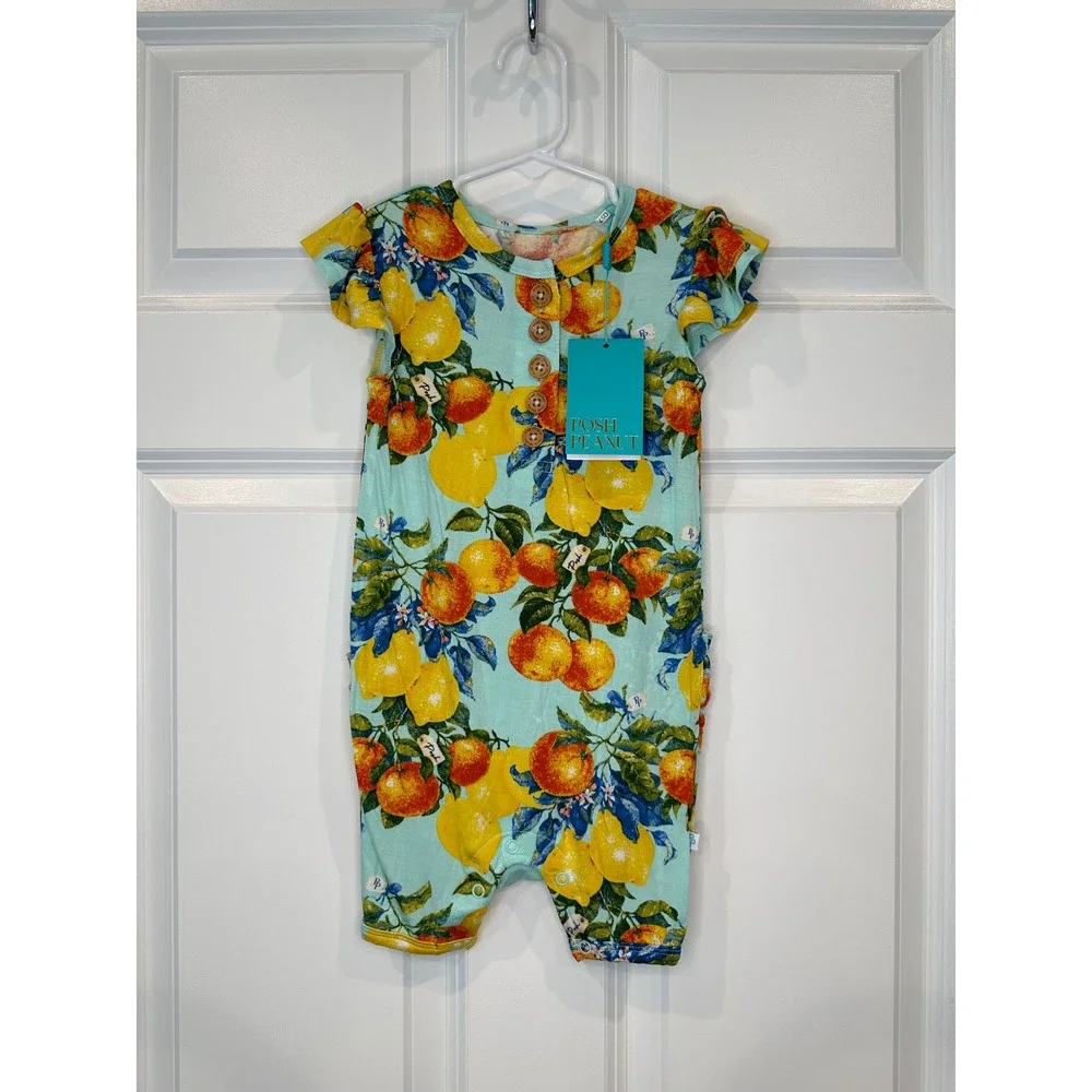 Posh Peanut Romper Size 2T Lemon Citrus Print Baby‎ Girl One-Piece Outfit NWT